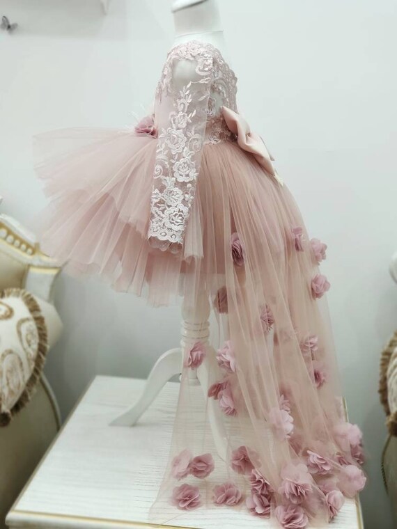 Flower Girl Lace Dress Girls Mauve Tulle Party Dress Toddler