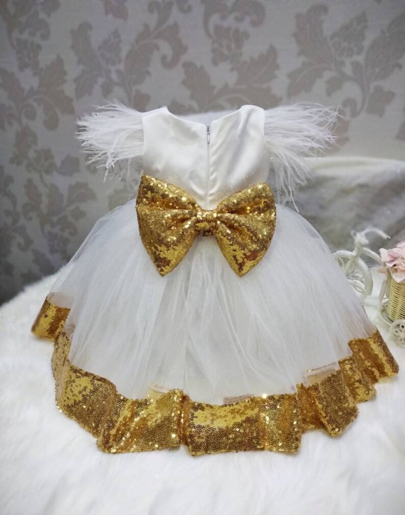 white and gold party dress