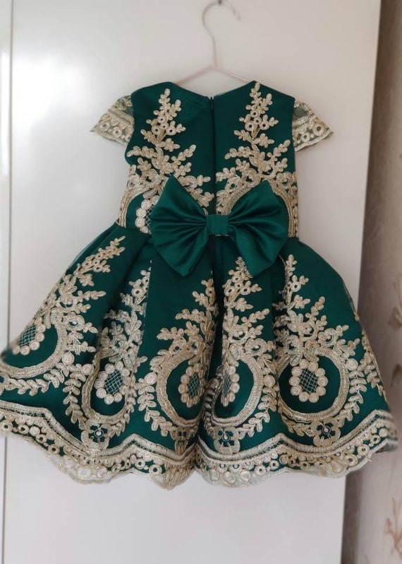 Girls Emerald Gold Lace Party Dress Girls Green Luxury Party | Etsy