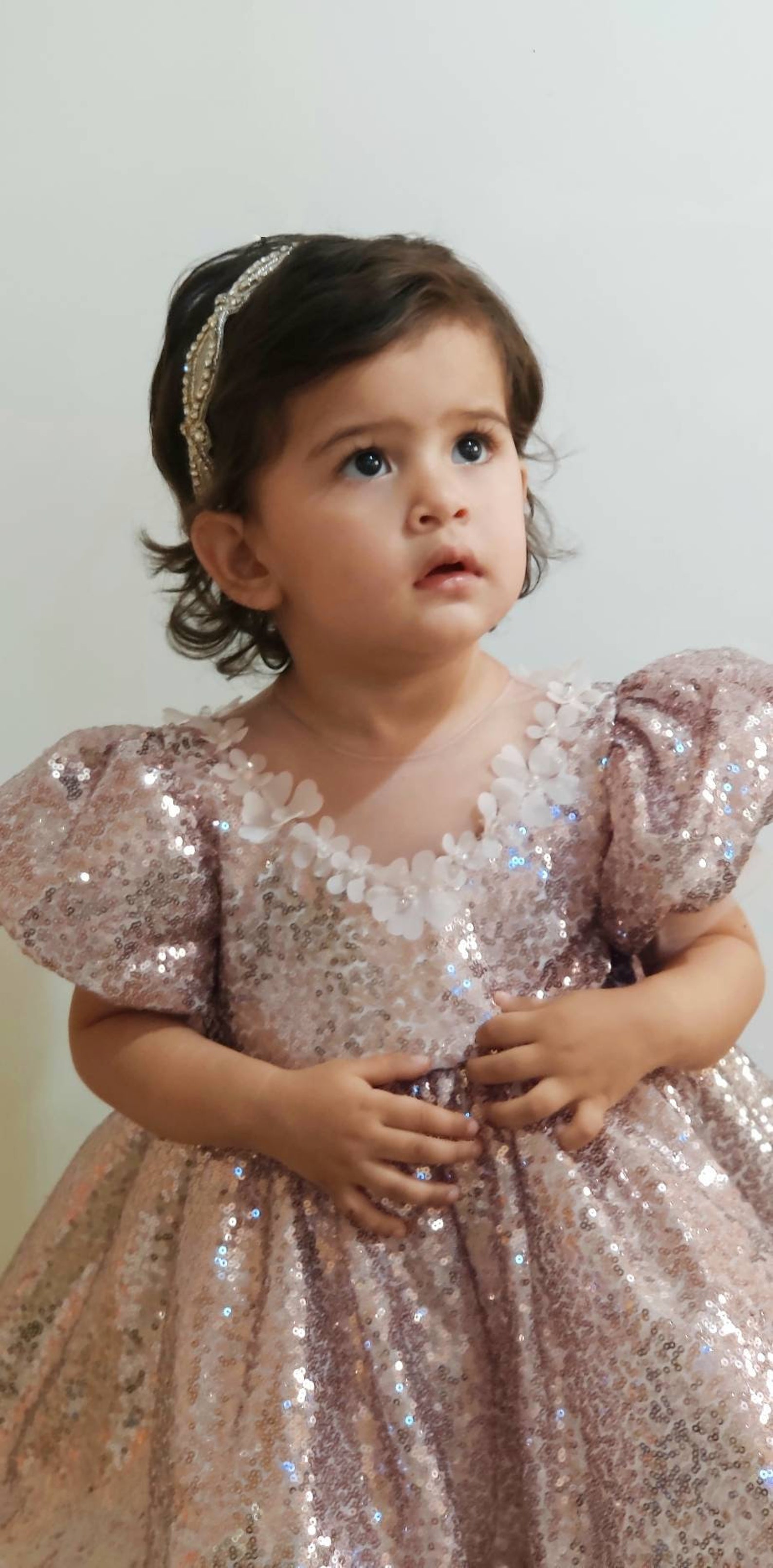 Flower Girls Sequin Dress Girls Rose Gold Dress Toddler Etsy