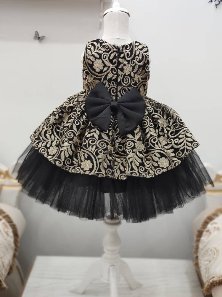 Girls Lace Party Dress Girls Black Gold Dress Girls Birthday Etsy Il Fullxfull.2490265290 Fa4v