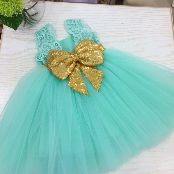 Girls turquoise party dress, 1st birthday dress, flower girl dress, girls mint green lace dress, toddler pageant dress, baby tulle dress