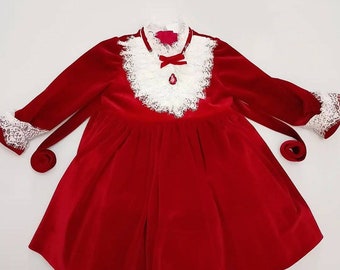 Girls red velor dress, toddler velvet dress, baby winter gown, princess velor dress, girls royal red dress, girls luxury winter dress