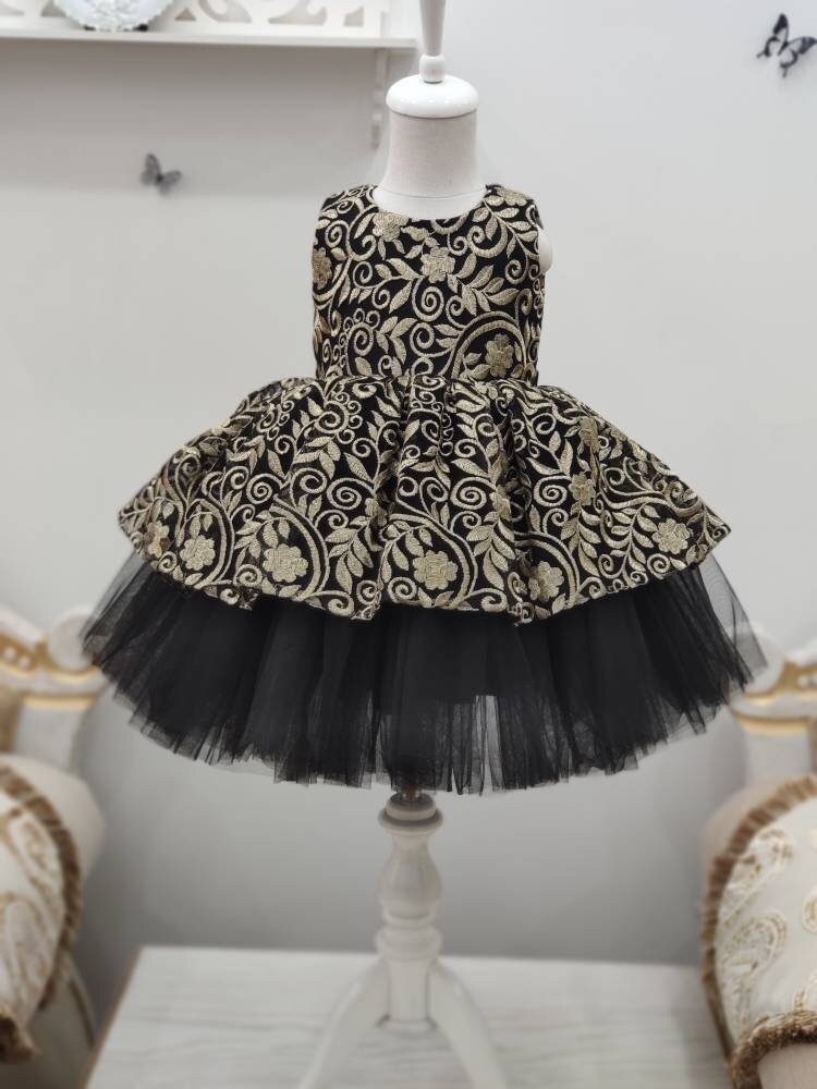 Girls Lace Party Dress Girls Black Gold Dress Girls Birthday Etsy Il Fullxfull.2537934579 Jqmo