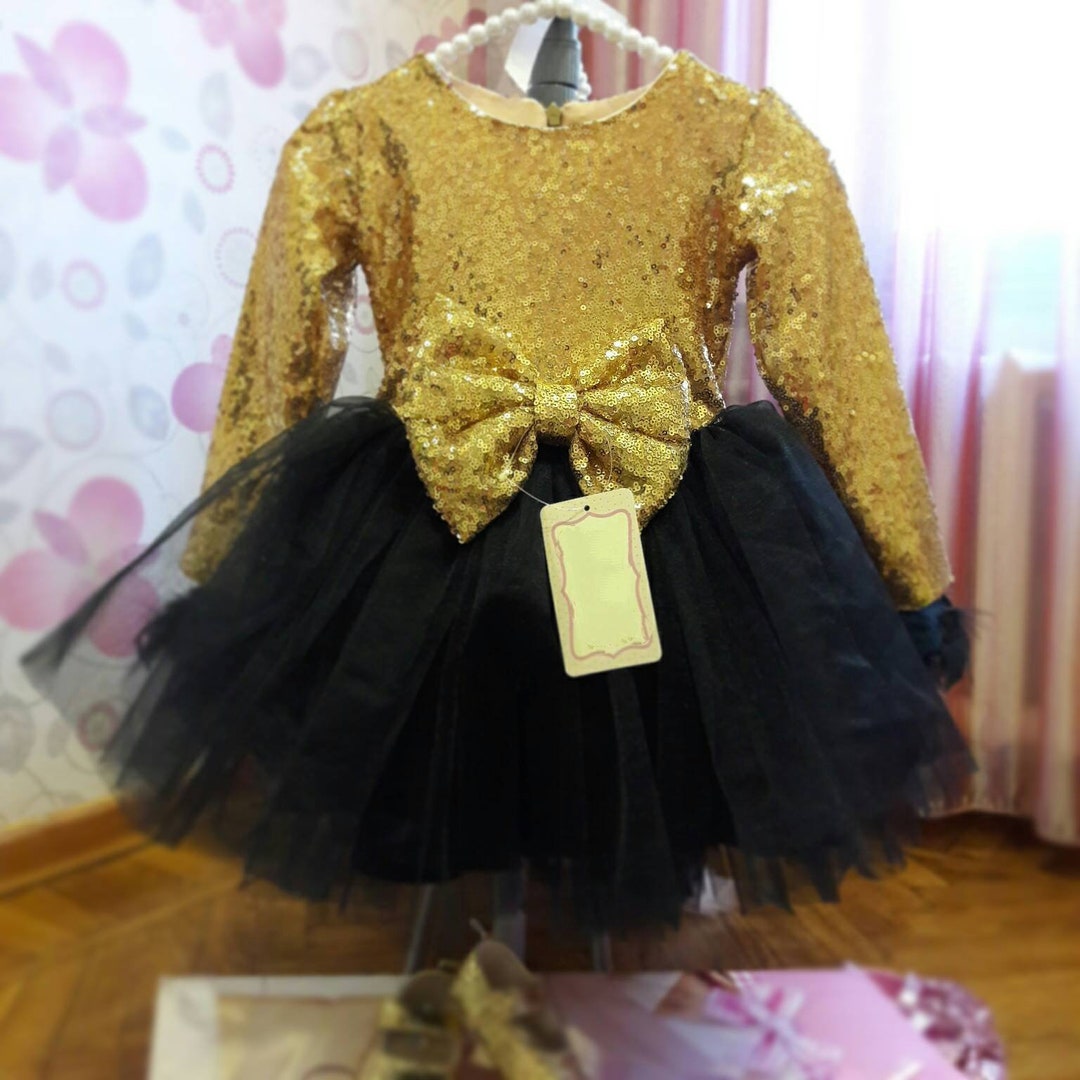 Black Tulle Sparkly Dress For Girls Half Sleeve Party Dress