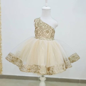 Flower girl lace dress, girls gold lace dress, flower girl champagne dress, girls birthday dress, toddler party dress, gold flower girl