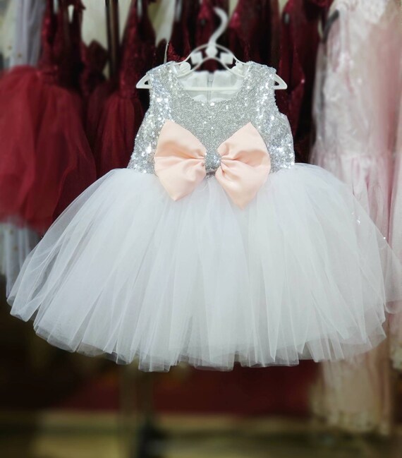 Vestido de fiesta blanco para ninas vestido de lentejuelas plateadas para ninas vestido de brillo de