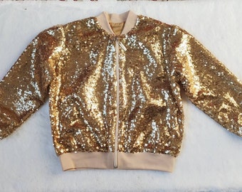 Children gold sequin jacket, girls sequin bomber, gold sparkle bomber, girls gold jacket, girls sequin blazer, toddler gold glitter coat