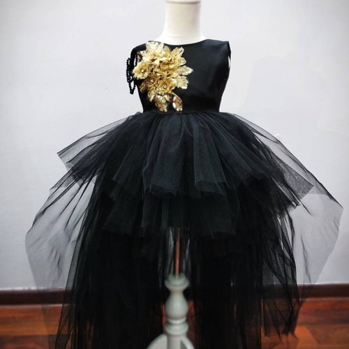 Girls Lace Party Dress Girls Black Gold Dress Girls Birthday - Etsy