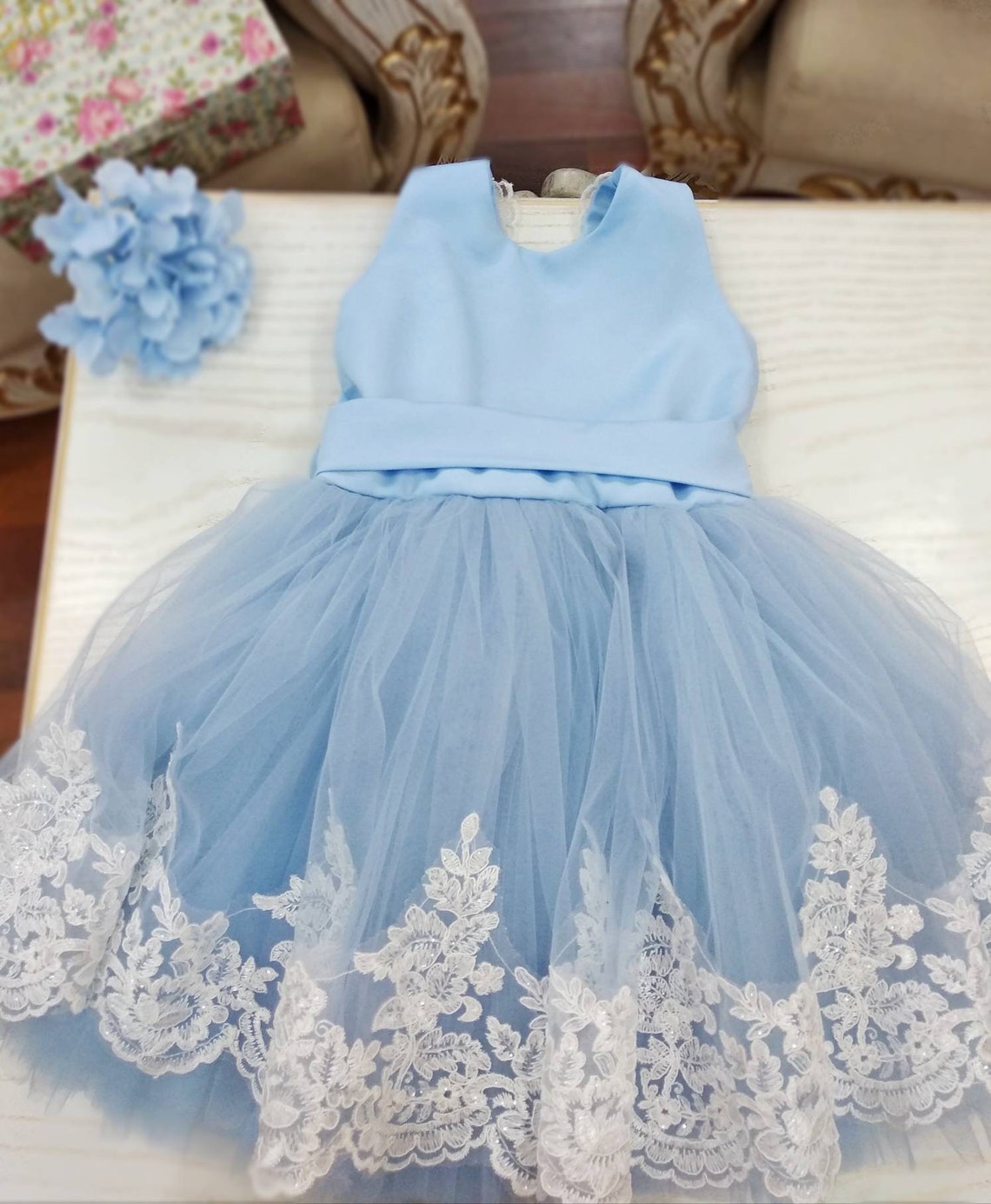 Girls baby blue party dress girls lace tulle dress girls Etsy