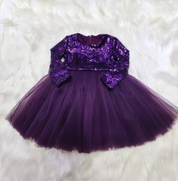 Girls Purple Sequin Dress Girls Long Sleeve Sequin Dress | Etsy