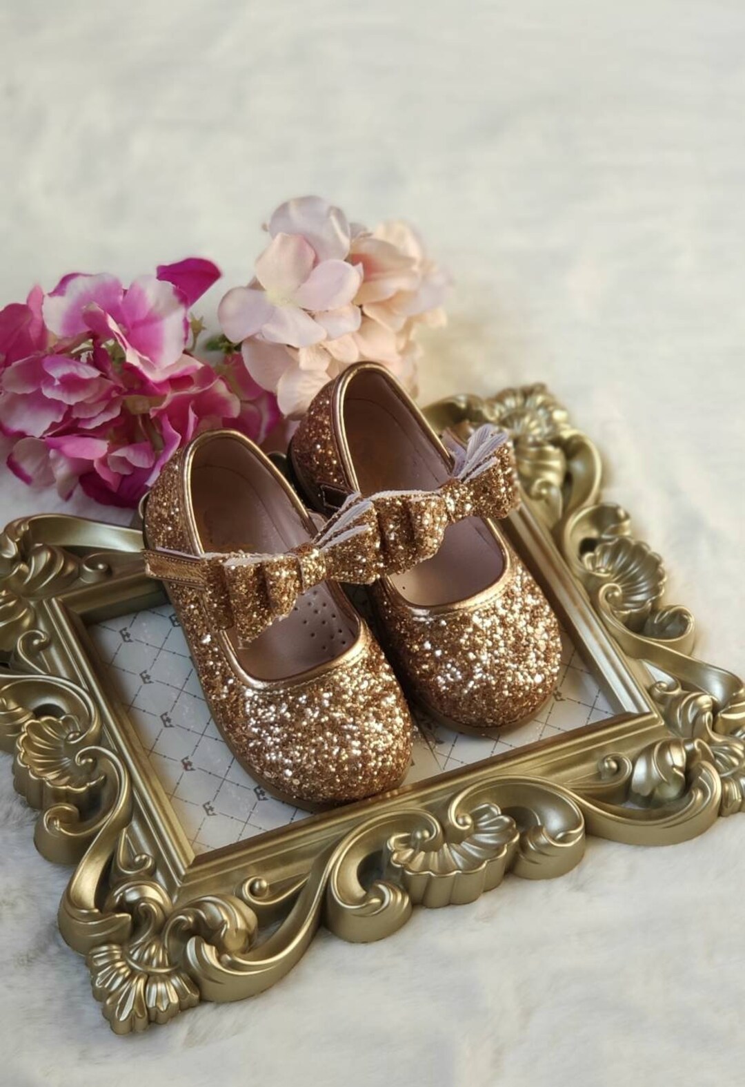 Flower Girl Glitter Shoes Toddler Gold Shoes Baby Gold Party Etsy