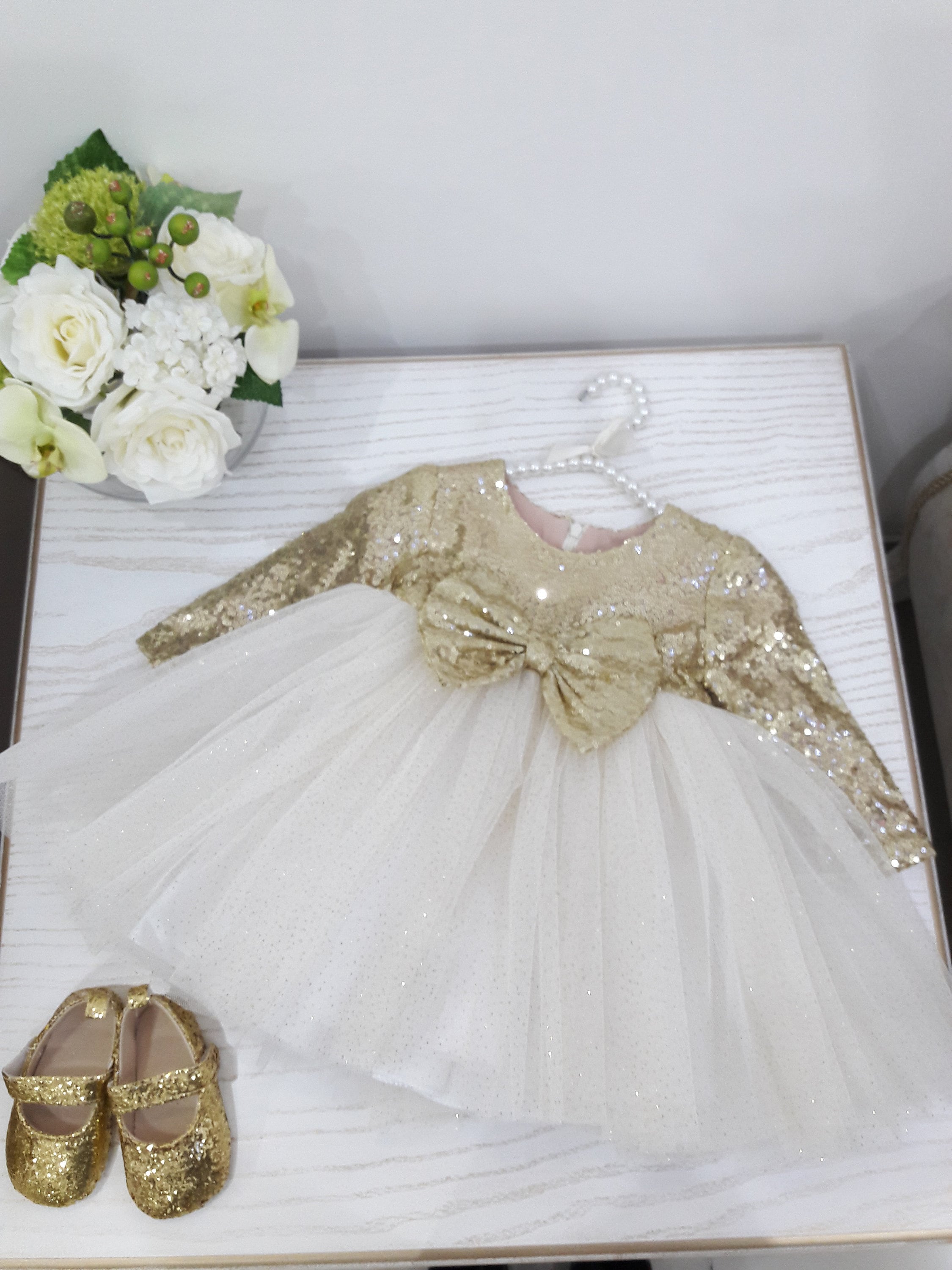 Sequins Dress Wedding Party Long Girls' Sequin Kids Sleeve