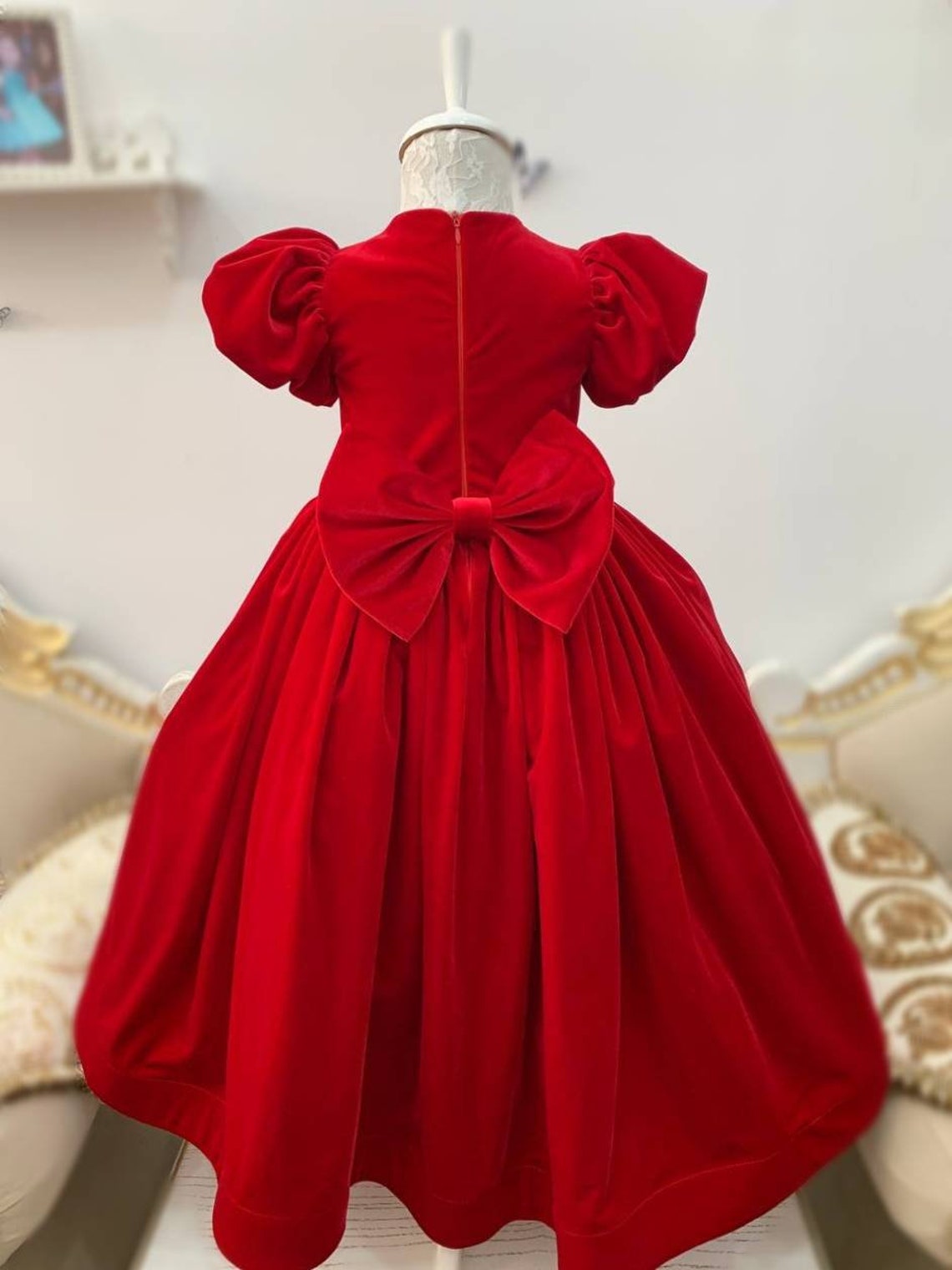 Red Flower Girl Dress Girls Red Velvet Dress Toddler Puffy Etsy