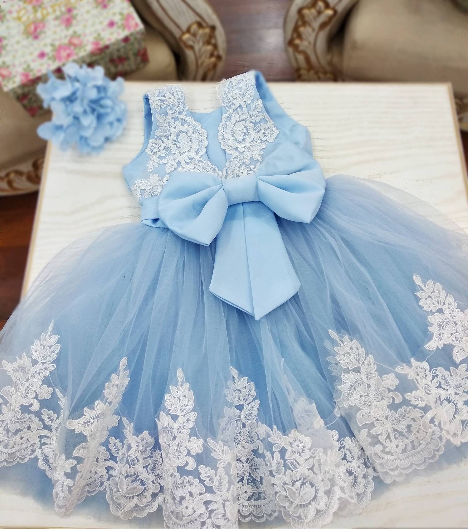 Girls baby blue party dress girls lace tulle dress girls Etsy