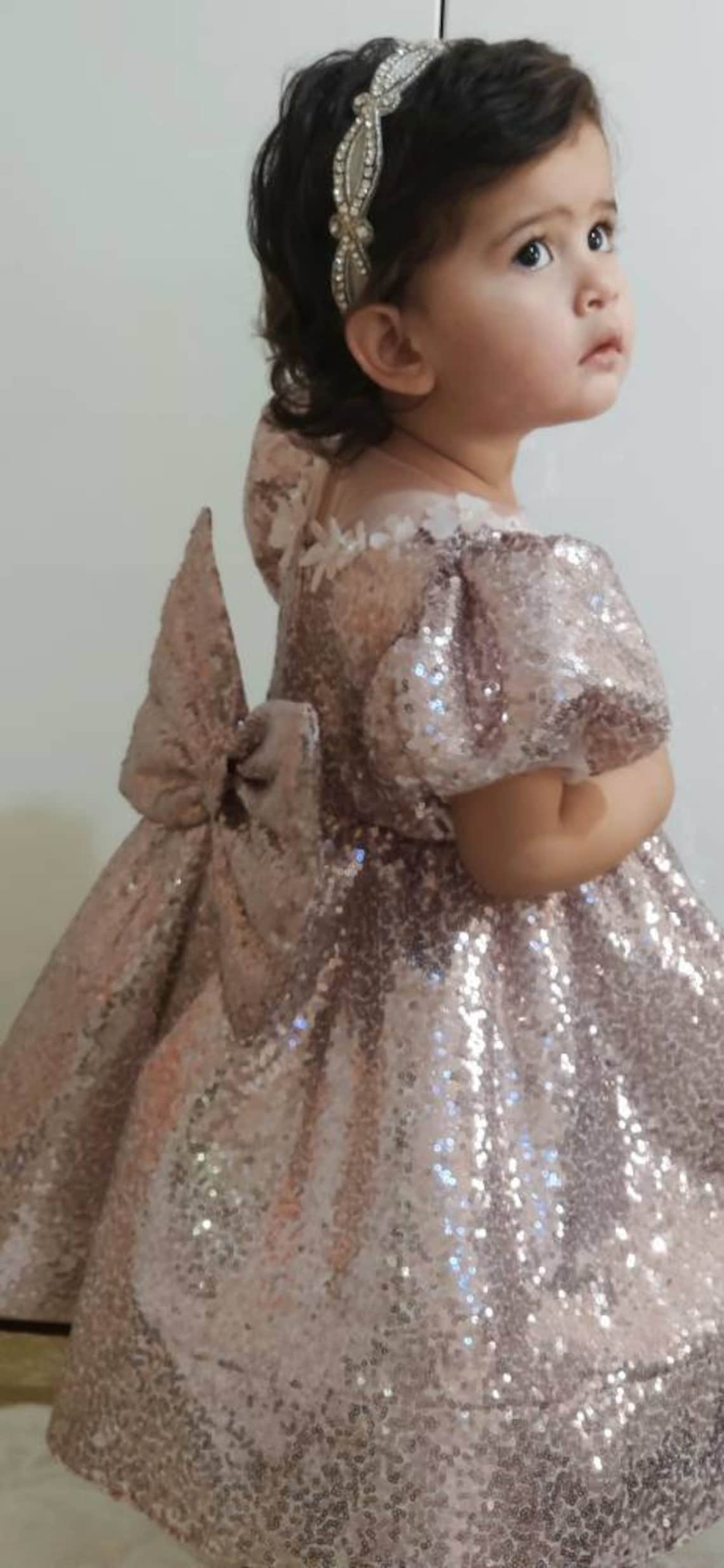 Flower Girls Sequin Dress Girls Rose Gold Dress Toddler Etsy