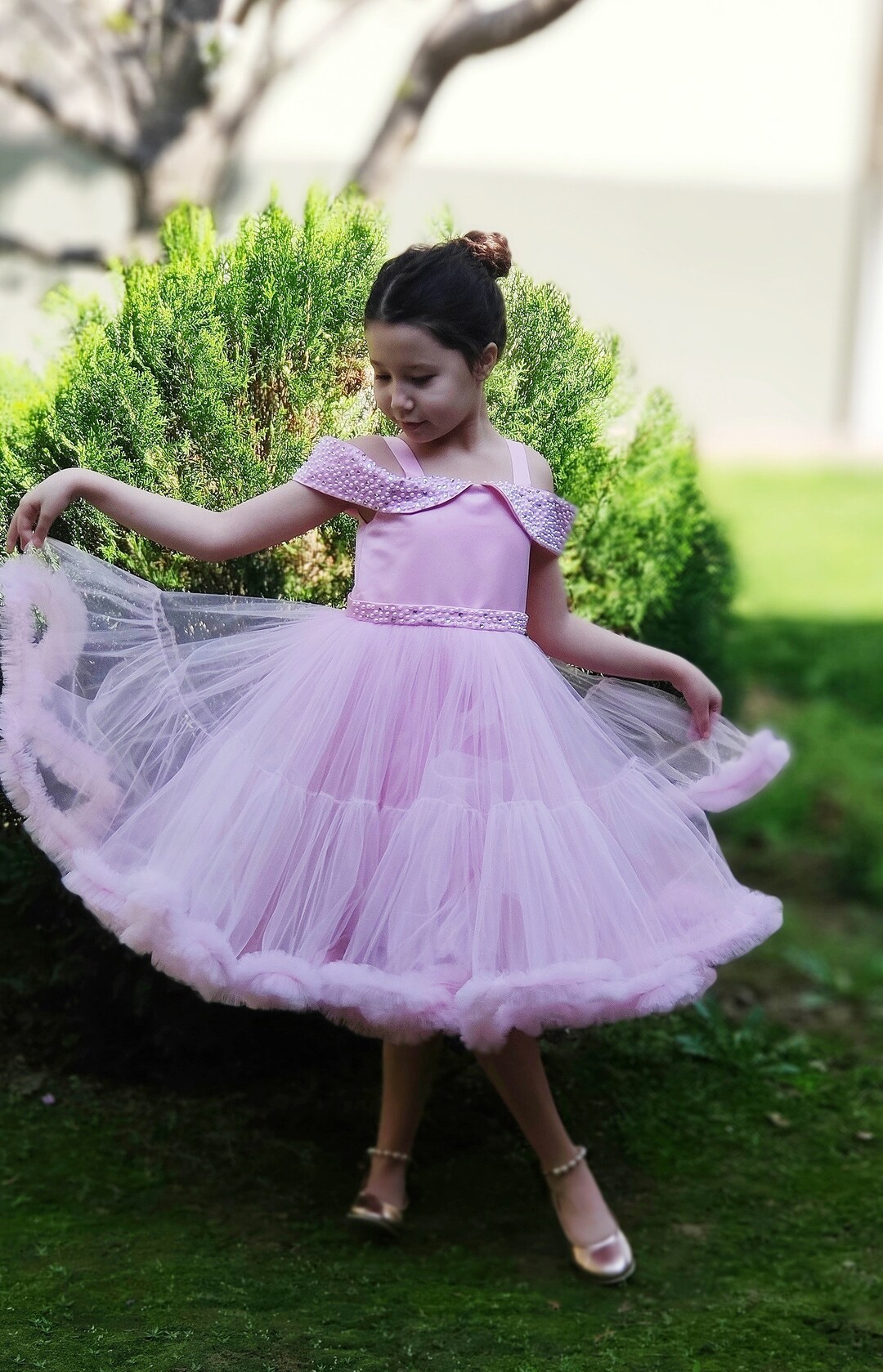 Pink Baby Birthday Dress Flower Girl Princess Dress