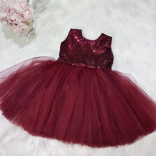 Burgundy Flower Girl Dress Girls Long Sleeve Party Dress Etsy