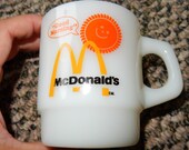 White Fire King McDonalds Coffee Mug, 39 Good Morning 39 Smiling Sun Mug, Anchor Hocking Milk Glass Mug, Retro Restaurant Wear