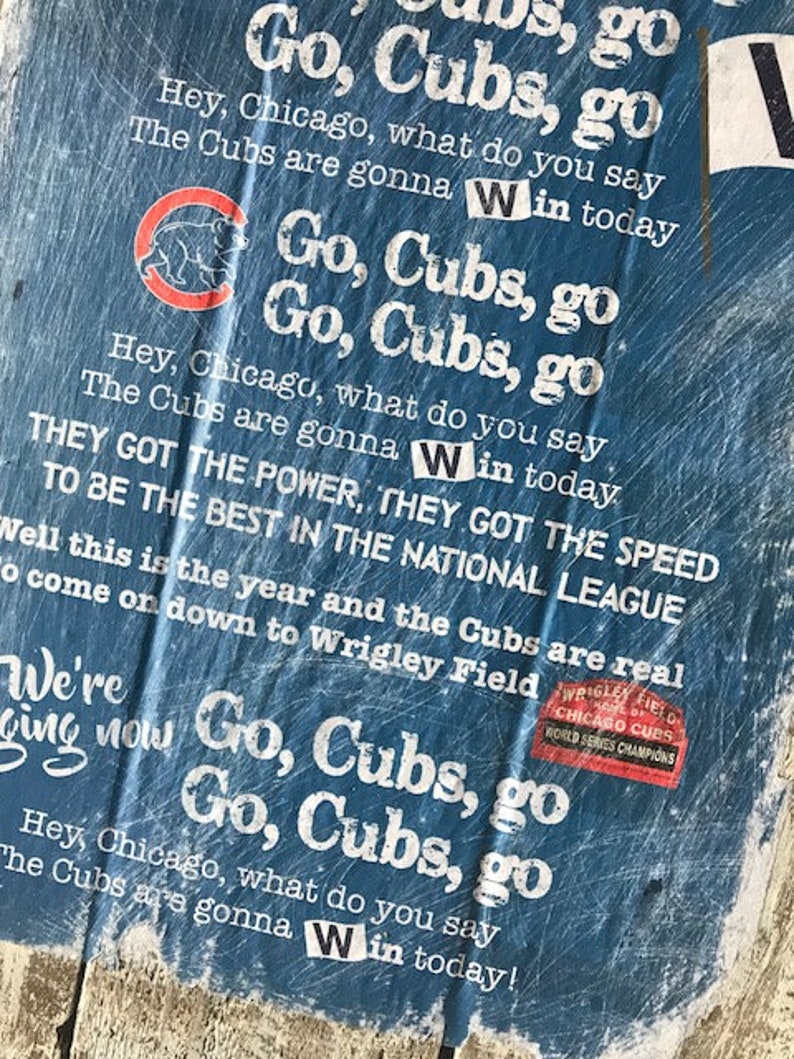 Chicago Cubs Go Cubs Go Song on Rustic Wood | Etsy