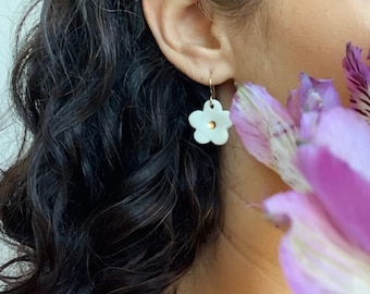 Handmade Daisy Porcelain Earrings on 22K Gold Fill Earring Wire