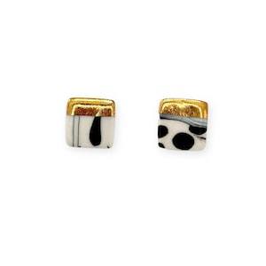 Black and White Square Porcelain Earring Studs