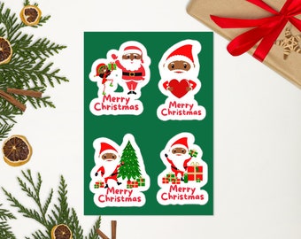 Black Santa Merry Christmas Sticker sheet | Black Santa Stickers