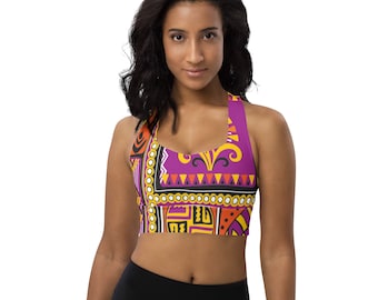 Sujetador deportivo largo con estampado afrocéntrico / Top de compresión para entrenamiento / Ropa deportiva para fitness