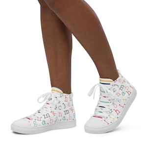 Zapatos de profesor de regreso a la escuela, zapatos de lona de caña alta para mujer, zapatos de profesor, zapatos de profesor de jardín de infancia, zapatos con letras del alfabeto para mujer,