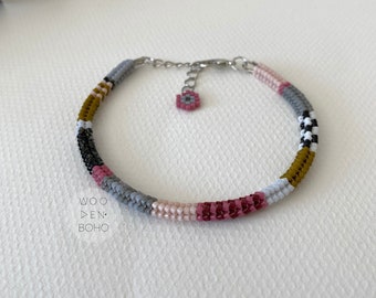 MADDY Dark Aesthetic Multicolor Bracelet made of Miyuki Glass Beads, Gray, Pink and Black tones Stylish Bracelet