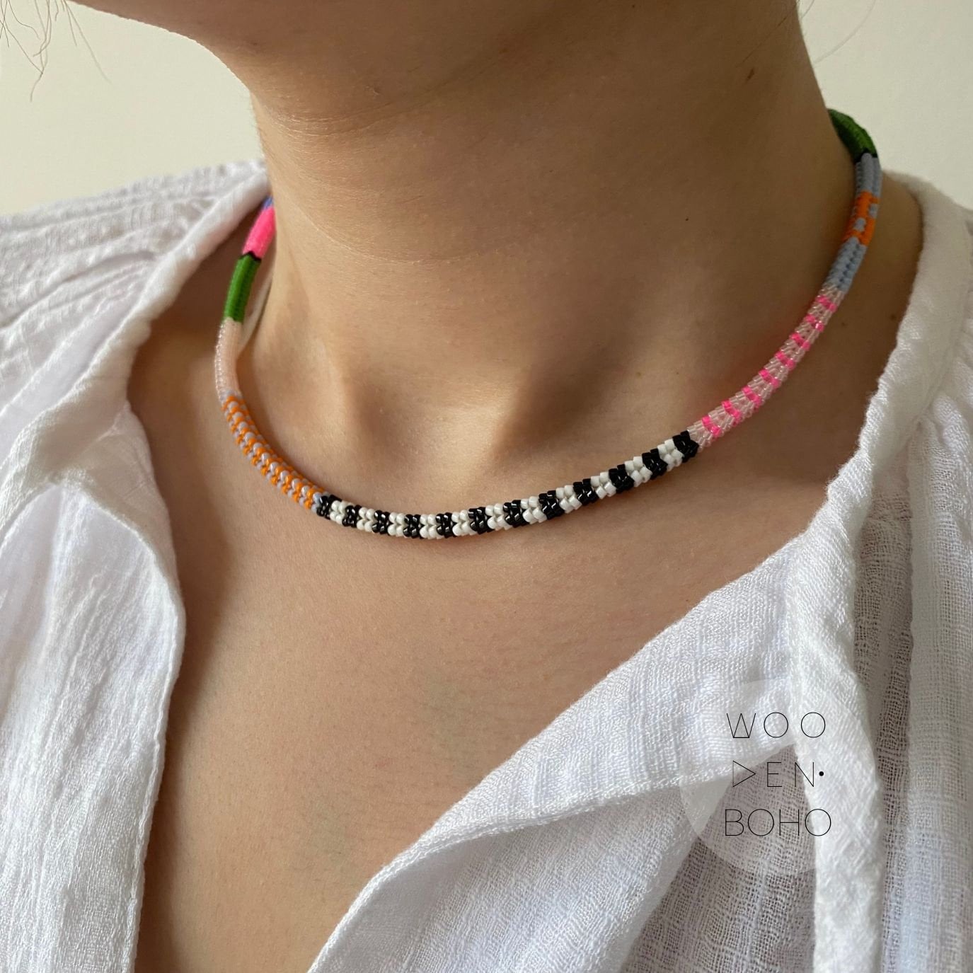 Collana Di Perline Multicolori: Pannelli Tribali In Argento, Gioielli Boho - Italia - Foto 13