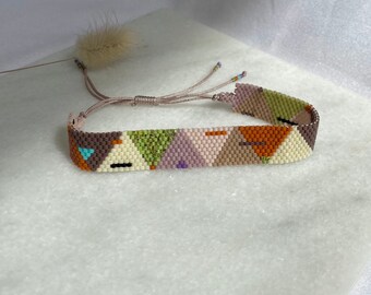 FREYA Multicolor Triangle Design Miyuki Bracelet, Beaded Bracelet, Minimalist Handmade Jewelry, Abstract Design Bracelet, Gift Her