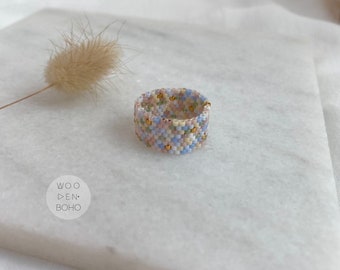 ALMA Soft Colored Beaded Ring For Her, Beaded Jewelry, Handmade Ring, Mixed Beaded Miyuki Ring