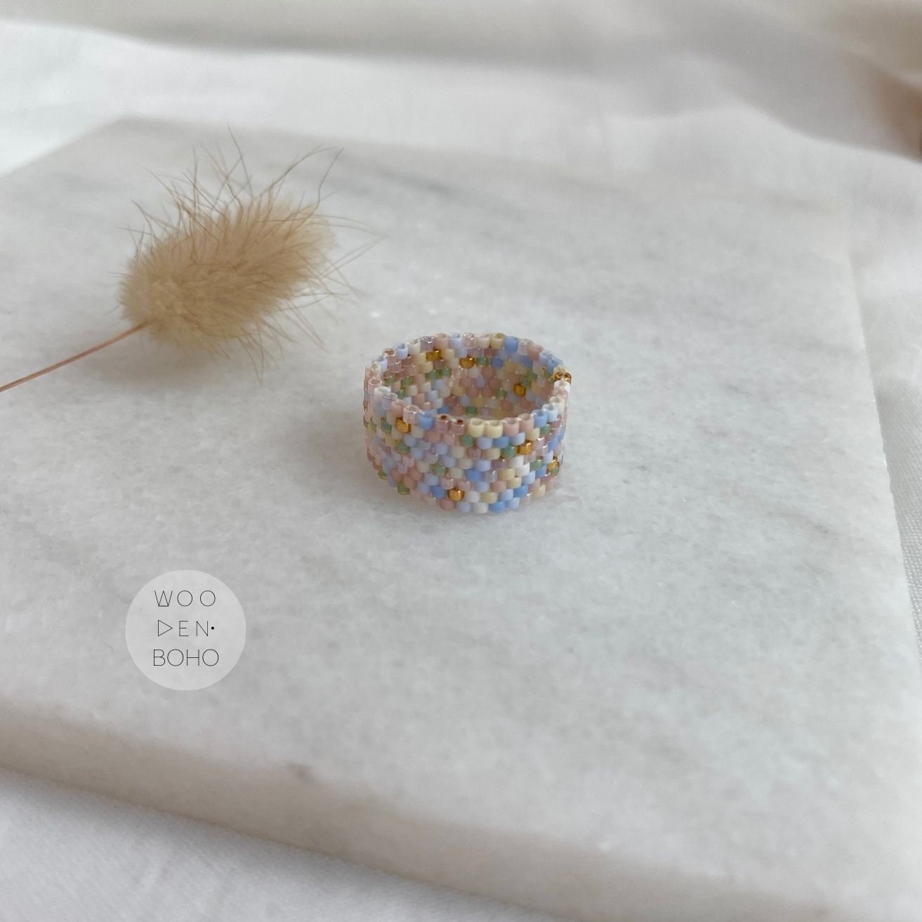 ALMA Soft Colored Beaded Ring For Her, Beaded Jewelry, Handmade Ring, Mixed Beaded Miyuki Ring
