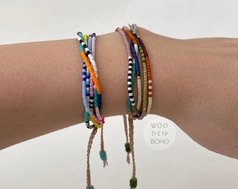 Pulseras coloridas para festivales LUMINA / Pulseras de capas ajustables multicolores / Pulseras apilables / Pulseras con cuentas elegantes