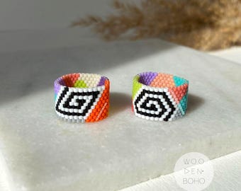 RHEA Colorful Beaded Rings, Spiral Design Handmade Design Ring for Women, Miyuki Beaded Ring, Handwoven Meander Design Rings