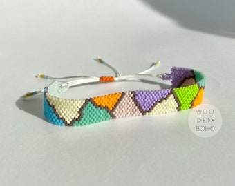 MARNIE Colorful Abstract Miyuki Bracelet, Multicolored Neon Detailed Handwoven Beaded Bracelet