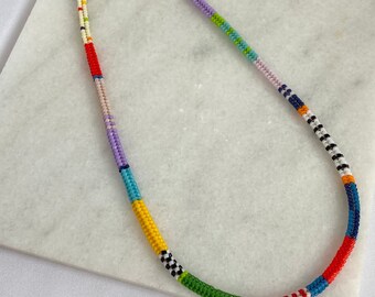 VEGA Beaded Colorful Necklace / Delicate Glass Beaded Necklace for Women / Everyday Boho Beaded Jewelry Gift / Multicolor Choker