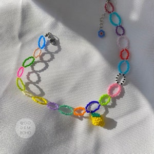 DEMETER Lemon Pendant Beaded Choker, Colorful Festival Choker Necklace, Fruit Design Summer Choker zdjęcie 4