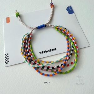 VIVIAN Miyuki Beaded Stacking Bracelet: Colorful Checkered Multi-Strand