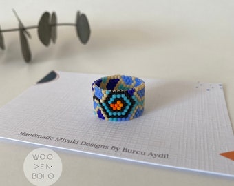 GAUDI Inspiration Beaded Ring Handwoven Colorful Miyuki Ring Beadwork Colorful Everyday Ring