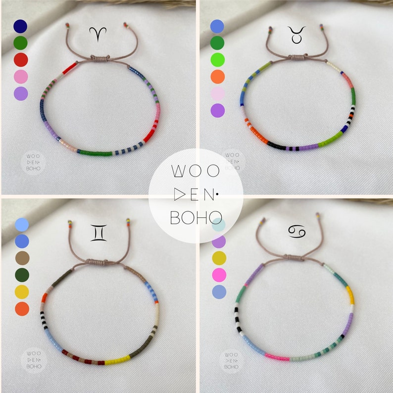 Each Zodiac Sign Color Palette Trendy Bracelet, Tiny Beaded Zodiac Bracelet, Personalized Horoscope Dainty Bracelet, Star Sign Jewellery zdjęcie 6