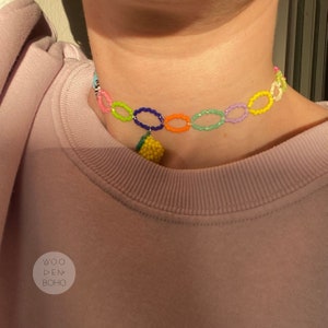 DEMETER Lemon Pendant Beaded Choker, Colorful Festival Choker Necklace, Fruit Design Summer Choker zdjęcie 2