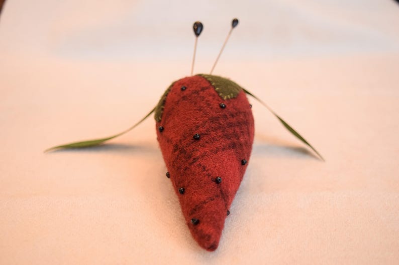 Pin Cushion Felted Wool and Fabric Strawberry Etsy