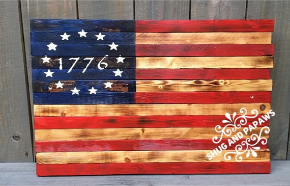 Rustic American Flag Wall Decor , Rustic Wooden American Flag , Charred Wooden Flag , Wall Art