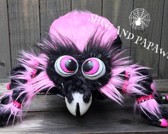 Pink Spider wreath attachment, Large spider centerpiece,Halloween decorations, Halloween decor Pink and black spider