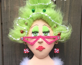 Ms. Kringle , Ms Kringle wreath attachment, Christmas wreath attachment, Holiday wreath attachment, Wreath embellishment