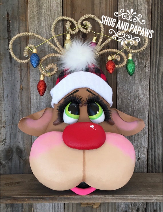 Rudi the Reindeer Wreath Attachment, Deer Wreath Attachment, Rudolph, Christmas Reindeer Decor, Christmas wreath