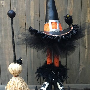 Witch Stand Halloween Centerpiece Witch and Broomstick - Etsy