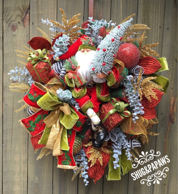 Christmas wreath,Santa Wreath,Jolly Ole Saint Nick, Old World Santa , Christmas Decor , Christmas Decoration, Holiday Wreath , Entry Wreath